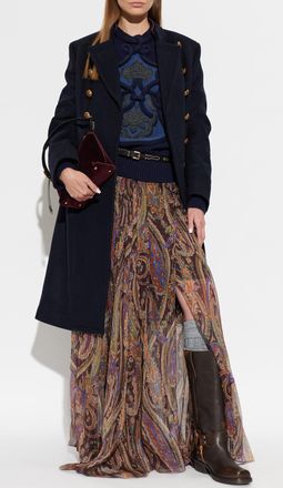 Etro Wool Coat With Stand Collar, Womens, Navy Blue