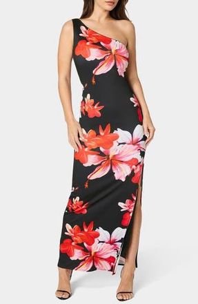 Bebe One-Shoulder Slit Maxi Dress in Pink/Black at Nordstrom Rack, Size X-Small