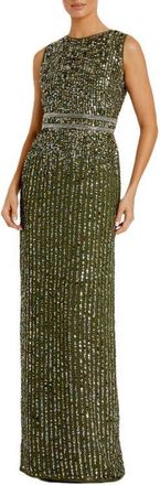 Mac Duggal Sequined High Neck Sleeveless Column Gown in Olive at Nordstrom, Size 16