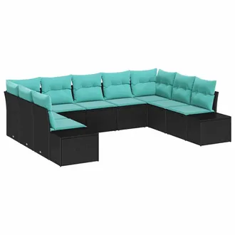 vidaXL Set Divano Da Giardino 9 Pz 8-numero Di Posti Nero E Turchese Vidaxl