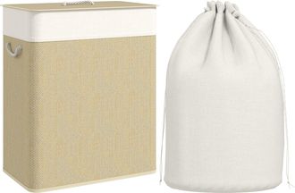 HOMCOM 100L Laundry Basket With Lid - Washing Basket For Bathroom - Cream | TJ Hughes