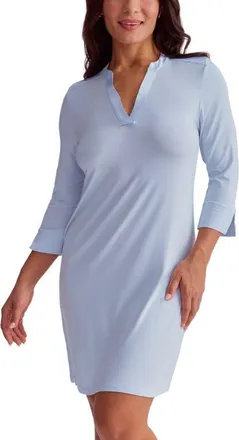 Fleur't Satin Trim Three-Quarter Sleeve Nightshirt in Heaven at Nordstrom, Size Xx-Large