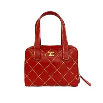 Chanel Red Color Leather Handbag Pouch Tote Bag (Pre-Owned)