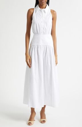 Staud Romy Sleeveless Maxi Shirtdress in White at Nordstrom, Size 14