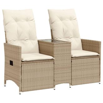 vidaXL Sof&aacute; De Jard&iacute;n Reclinable De 2 Plazas Con Mesa Rat&aacute;n Pe Beige Vidaxl