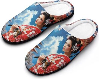 Generic Japanese Kabuki Geisha Womens Slippers Warm House Slippers Indoor House Shoes with Anti-Skid Rubber Sole