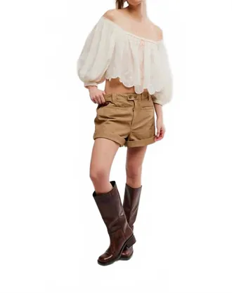Free People Sakura High Waist Shorts In Beige