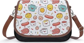 Generic Coffee Mugs Bacon Strips Fried Eggs Breakfast Crossbody Bag Womens Handbag PU Message Bags Shoulder Purse with Adjustable Strap