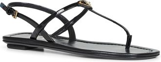 Prada Womens Black Patent Leather Thong Sandals Calf