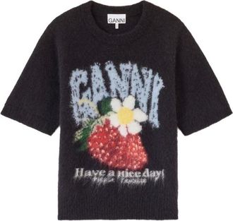Ganni Black Graphic Crew Neck T-Shirt