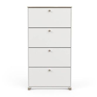 Calicosy Shoe Cabinet With 4 Drop-Down Doors In Kronberg Oak & White Finish