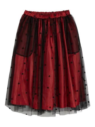 Comme Des Gar&ccedil;ons flower-embellishment pattern skirt - Red