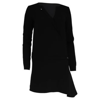 BA&SH Ba & Sh Asymmetric Long Sleeve Mini Dress in Black Wool