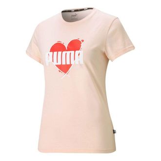 Puma (WMNS) PUMA Heart Tee Love Printing Logo Sports Round Neck Short Sleeve Pink Red 845596-27