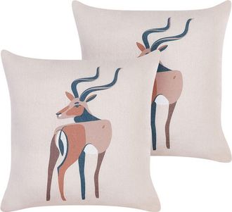 Beliani Conjunto De 2 Cojines Beige Marr&oacute;n Negro 45 X 45 Cm Patr&oacute;n Animal Safari Abal