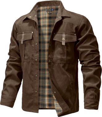 Generic MenS Shirt Jacket Shacket With Flannel Lined Casual Buttons Overshirt Cowboy Jackets Brown Xxl