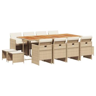 vidaXL Set Comedor De Jard&iacute;n Con Cojines 13 Pzas Rat&aacute;n Sint&eacute;tico Beige Vidaxl