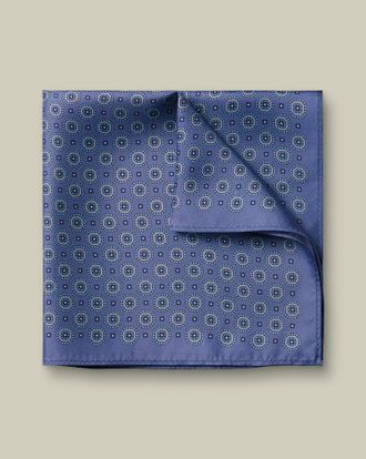 CHARLES TYRWHITT Medallion Silk Pocket Square - Heather Blue Size OSFA by Charles Tyrwhitt