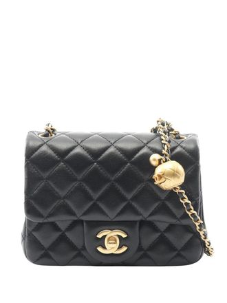 Chanel 2021-2025 Mini Square Classic Lambskin Pearl Crush Single Flap crossbody bag - women - Lambskin - One Size - Black