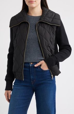 Bernardo Mixed Media Knit & Quilted Jacket in Black at Nordstrom, Size Xx-Large