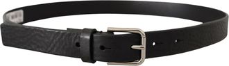 Dolce & Gabbana Mens Black Calf Leather Silver Tone Logo Metal Buckle Belt