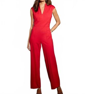 Jude Connally Kendall Ponte V-Neck Jumpsuit In Red