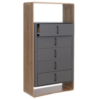 Hhg [nunca Usado] Aparador Alto Hhg-816, Aparador Con 5 Cajones De Mdf, 155 X 80 X 41 Cm, Acabado Roble Rivera, Gris Oscuro