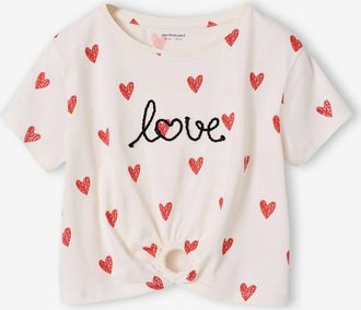 Vertbaudet T-Shirt M&auml;dchen mit Zierknoten am Saum wollwei&szlig;