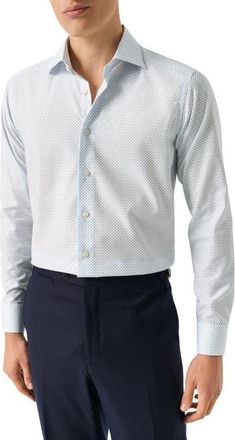 Eton Slim Fit Geometric Print Organic Cotton Twill Dress Shirt in Light Blue at Nordstrom, Size 15.5