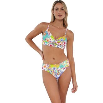 Sunsets Lyla Bralette Bikini Swimsuit Top in Botanical Bliss Sandbar Rib at Nordstrom, Size 3X-Large