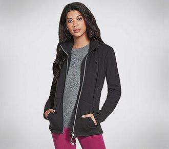 Skechers Sweatjacke SKECHERS, Damen, Gr. M (38/40), schwarz (bold schwarz), Obermaterial: 62% Polyester, 35% Baumwolle, 3% Elasthan, Sweatjacken Sweatjacke