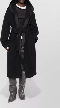 Rick Owens virgin wool hooded belted oversized coat