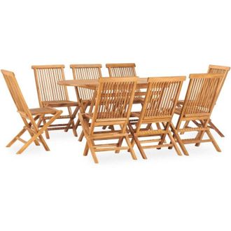 vidaXL 9 Piece Folding Outdoor Dining Set Solid Teak Wood vidaXL