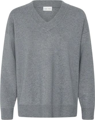 Part Two Chantally PW Pullover - Dames - V-hals truien - Grijs - L - Leer - Truien & Vesten