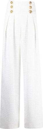 Balmain Witte Tweed Broek met Hoge Taille en Wijde Pijpen - Dames - Wijde Broeken - Wit - 2XS - Tweed - Broeken