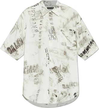 Balenciaga Bedrukt Shirt - Heren - Korte mouwen Overhemden - Grijs - M - Overhemden