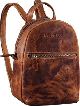 STILORD Lola Mini Daypack Ladies Leather City Backpack Small Rucksack Bag for Women Back Pack XS Made of Genuine Leather, Colour:kara - cognac