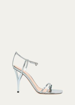 Gianvito Rossi 95mm Metallic Leather Ankle-Strap Sandals