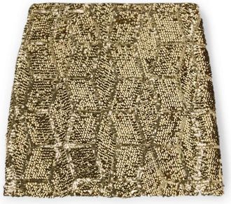 Motivi Sequin Miniskirt met Geometrisch Ontwerp - Dames - Korte rokken - Geel - XL - Polyester - Rokken