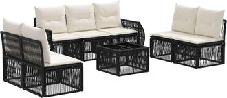vidaXL Conjunto De Sof&aacute;s De Jard&iacute;n 8 Uds. Negro Y Blanco Crema Vidaxl