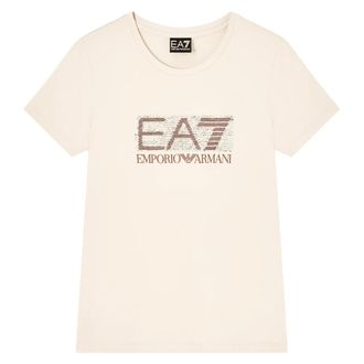 Emporio Armani T-Shirts, female, Beige, Size: XS Sequin Logo T-shirt