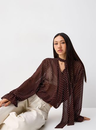 Twik Womens Polka-dotted scarf-neck chiffon blouse