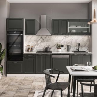 Vicco Mueble De Cocina R-line, Antracita Casa De Campo/blanco, 300 Cm Con Armario Alto, Et M&aacute;rmol