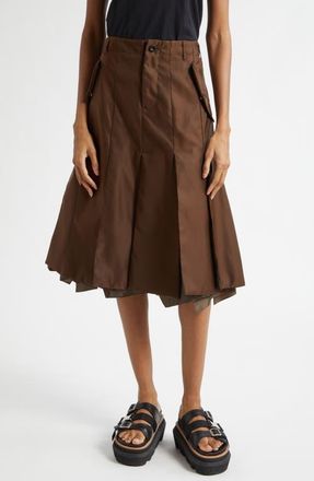 sacai Nylon Twill Skirt in Brown at Nordstrom, Size 4