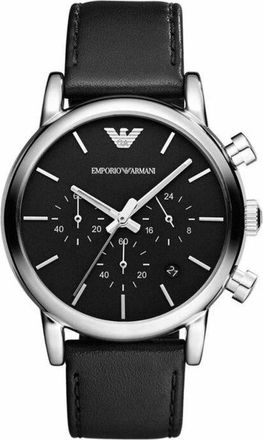 Emporio Armani Klassiek Chronograaf Horloge - Heren - Horloges - Grijs - ONE Size - Leer - Accessoires