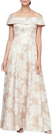 Alex Evenings Off The Shoulder Floral Dress In Champagne