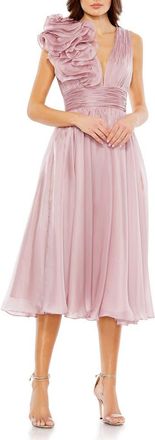 Mac Duggal Sleeveless Chiffon A-Line Tea Length Cocktail Dress in Rose at Nordstrom, Size 12