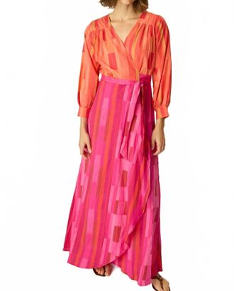 Natalie Martin Kate Long Sleeve Maxi Dress In Sea Glass Pink/coral Combo