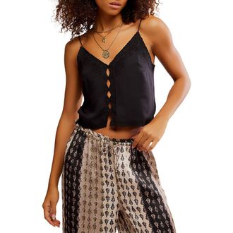 Free People Pieces of You Embroidered Button-Up Camisole in Black at Nordstrom Rack, Size X-Small