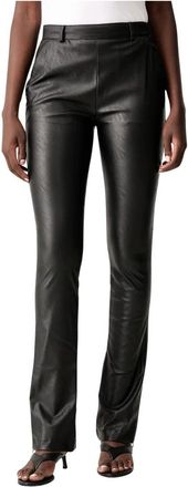 Pinko Pereschia Broek - Dames - Wijde Broeken - Zwart - M - Leer - Broeken